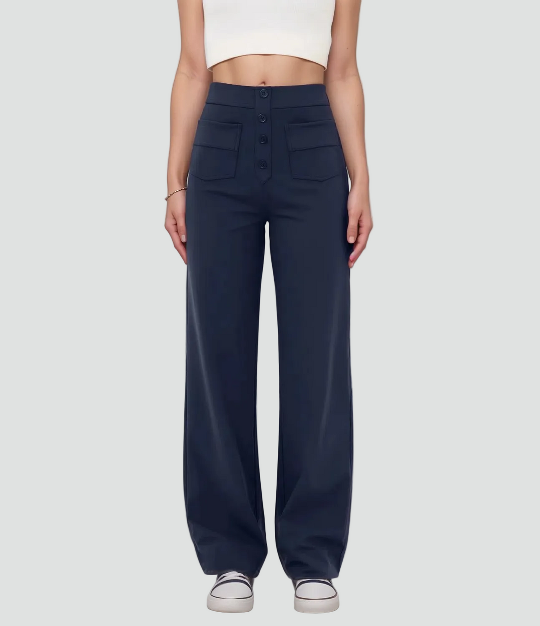 Pantalon féminin à taille haute boutonné