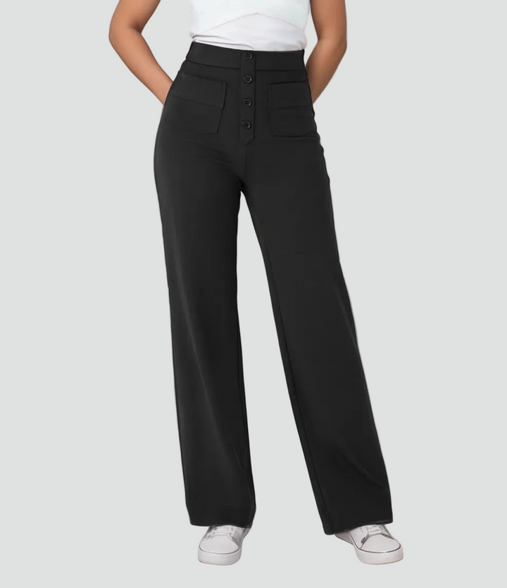 Pantalon féminin à taille haute boutonné