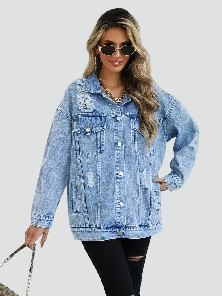 Oversized dames spijkerjack met slijtage voor dagelijks gebruik