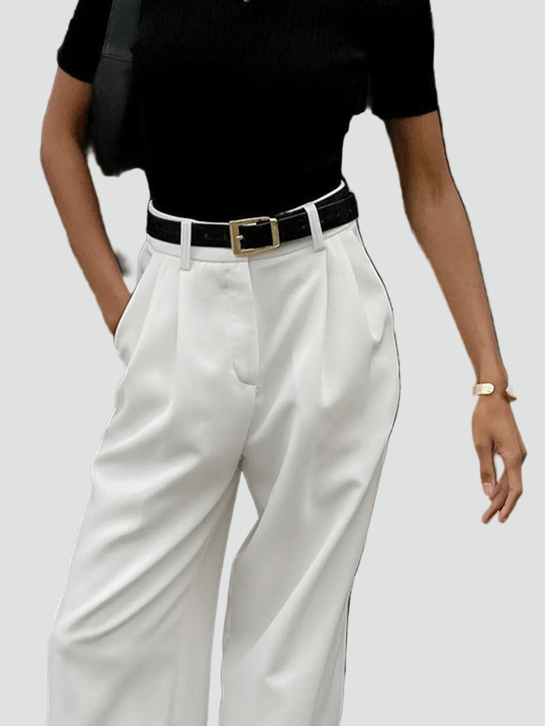 Pantalon élégant à jambes larges pour femme à taille haute