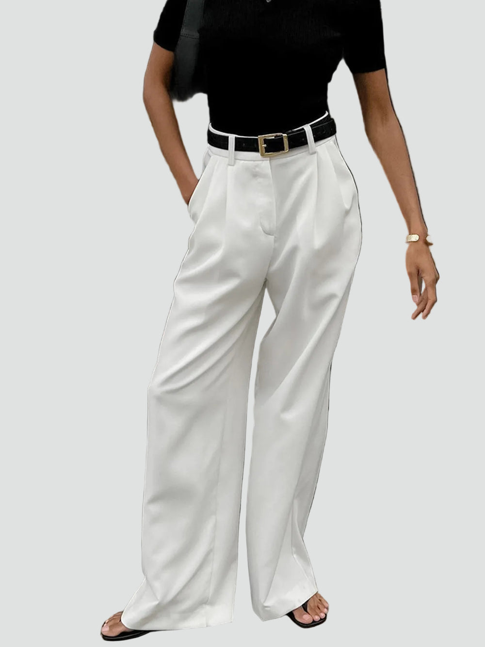 Pantalon élégant à jambes larges pour femme à taille haute
