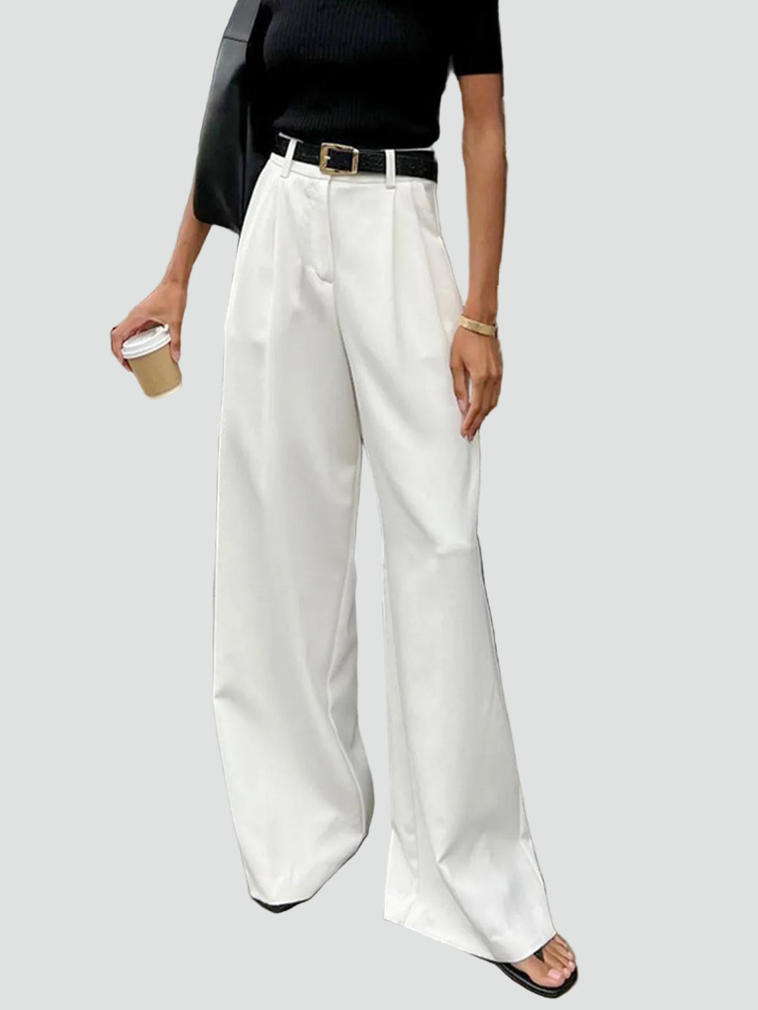 Pantalon élégant à jambes larges pour femme à taille haute