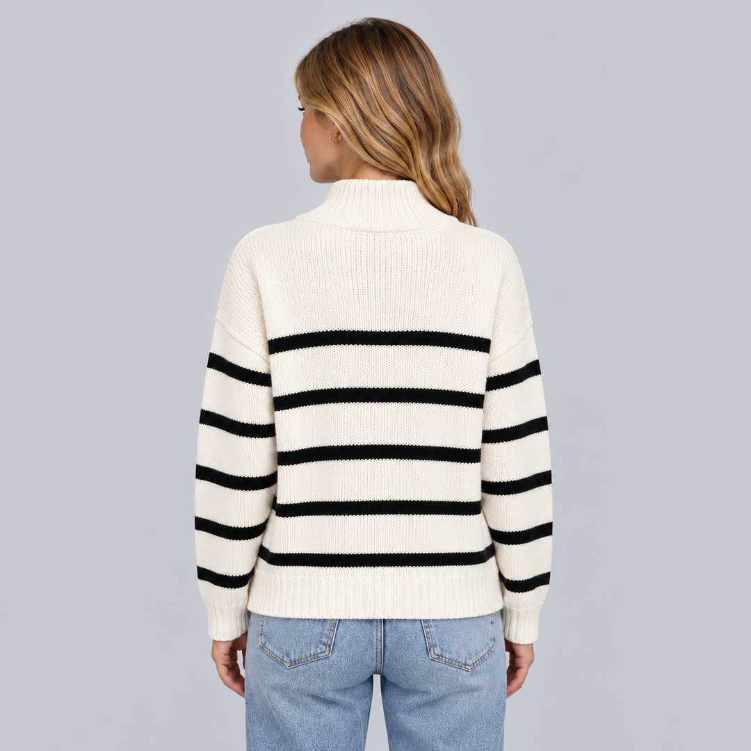 Pull chaud rayé pour femme à col roulé zippé