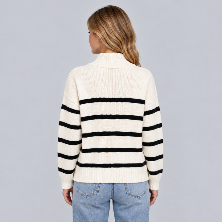Pull chaud rayé pour femme à col roulé zippé