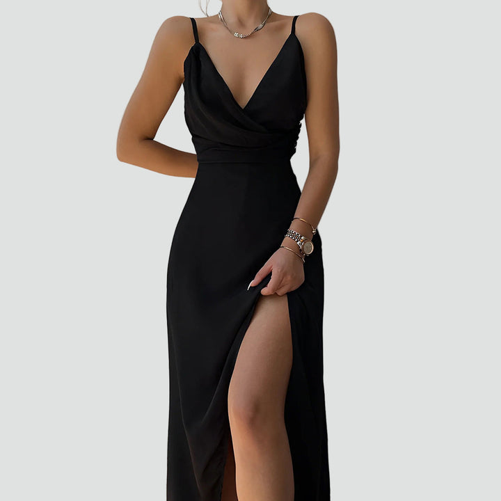 Elegant long cocktail evening dress with slit