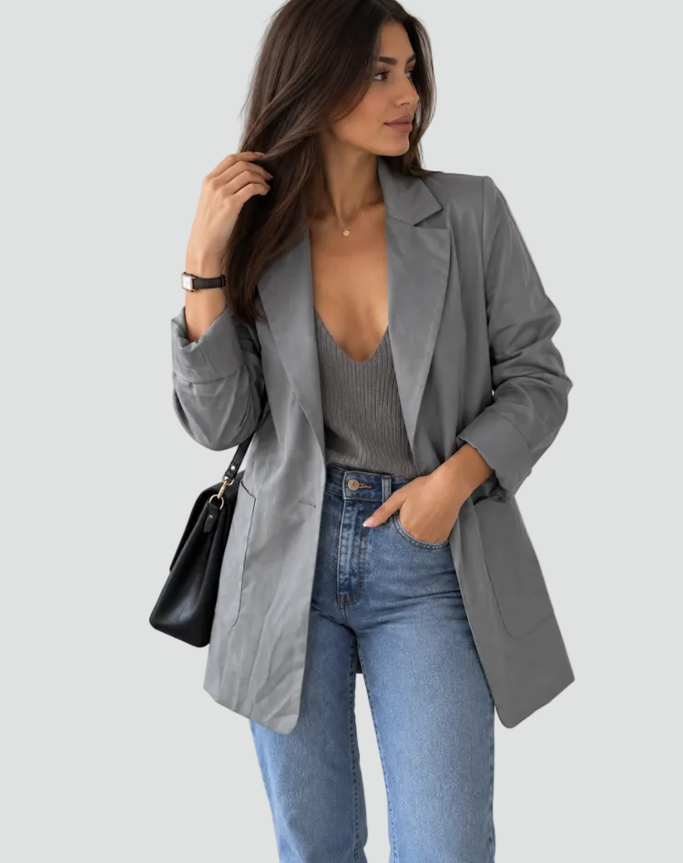Veste longue élégante pour femme avec revers classiques