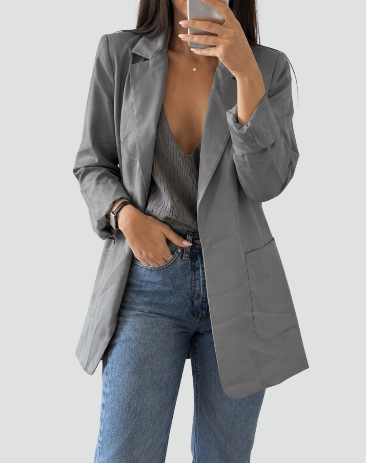 Veste longue élégante pour femme avec revers classiques