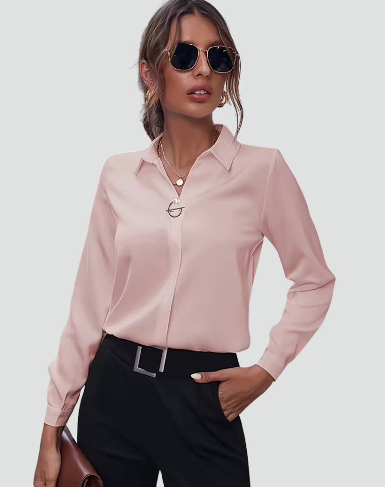 Elegante chiffonblouse met kraag en lange mouwen