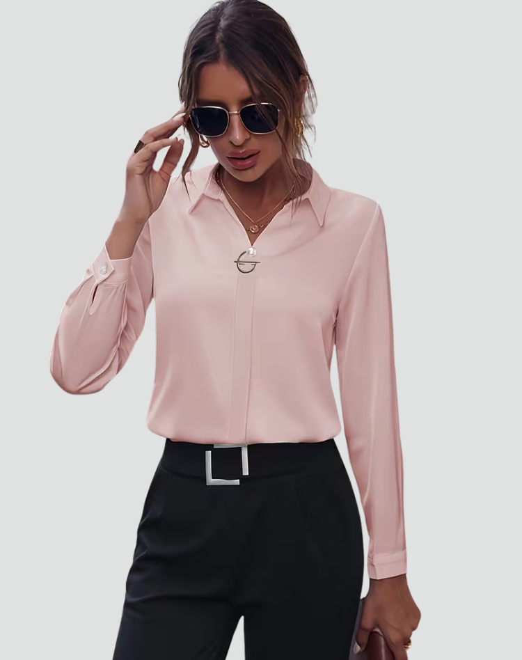 Elegante chiffonblouse met kraag en lange mouwen