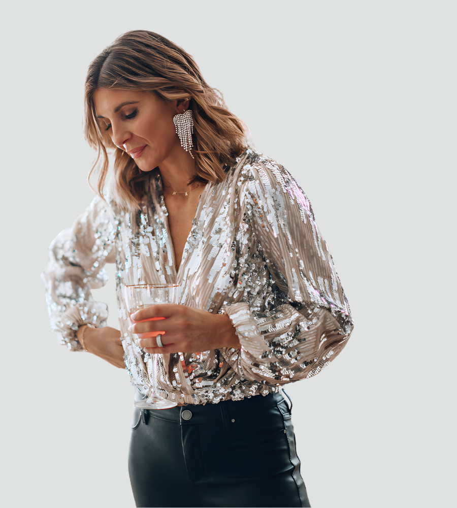 Blouse enveloppante en brocart pour femme, de soirée