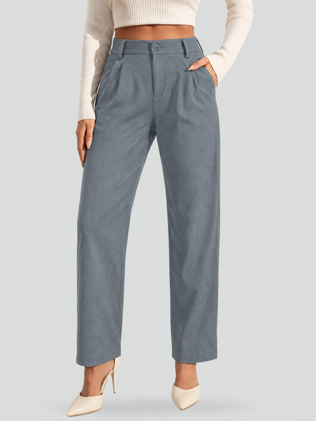 Pantalon classique pour femme, taille haute et jambes droites