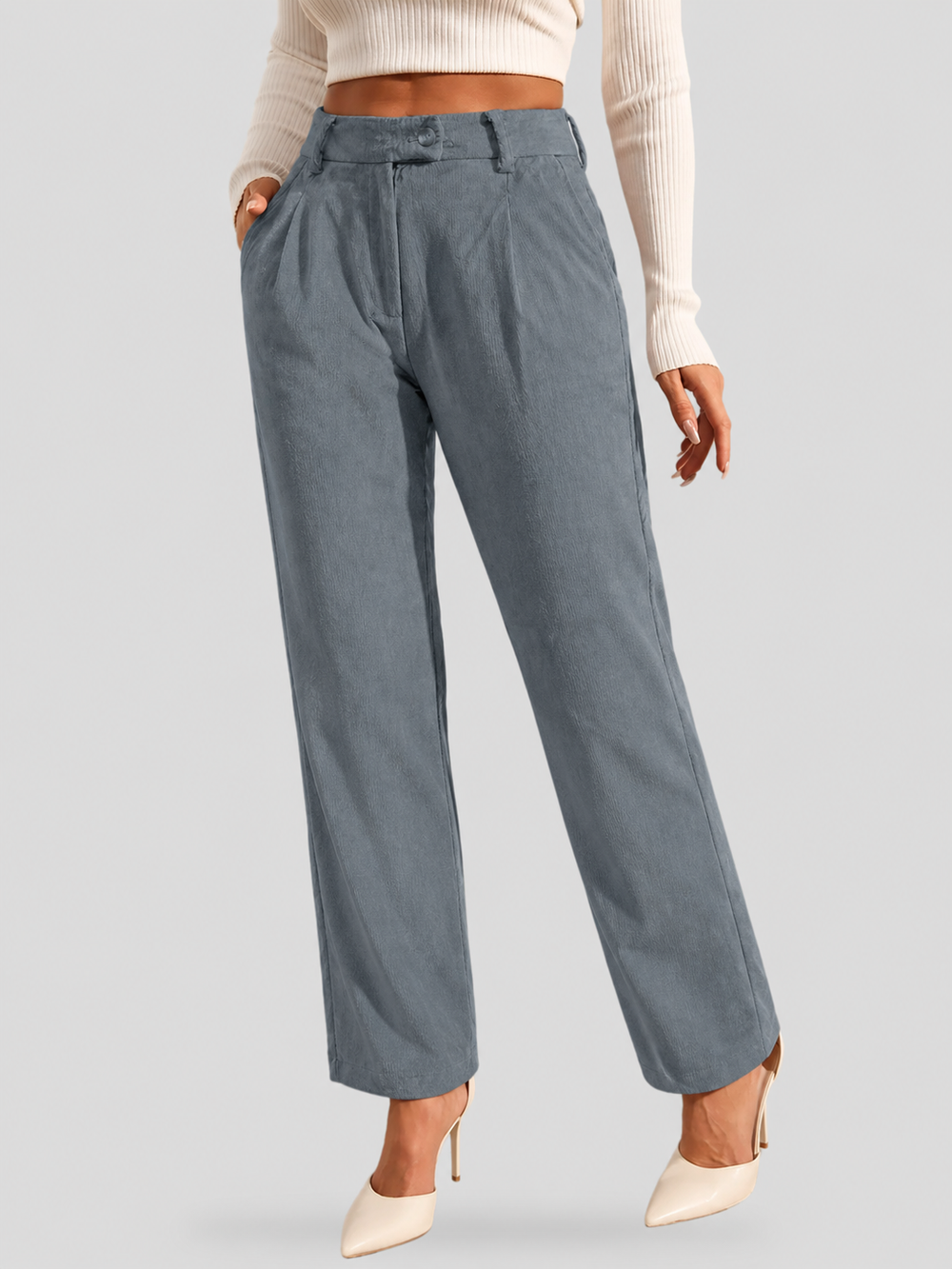 Pantalon classique pour femme, taille haute et jambes droites