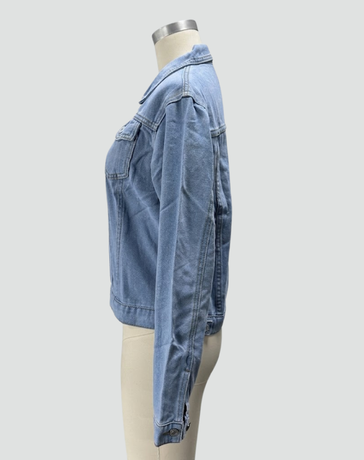 Kurtka jeans look z guzikami i kieszeniami damska
