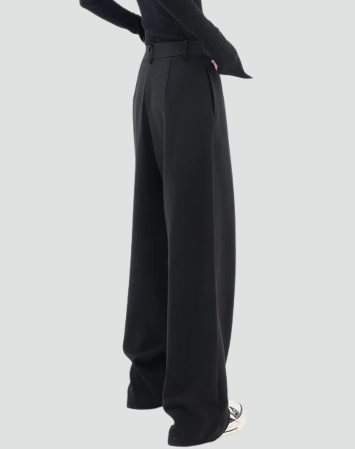 Dames moderne broek met wijde snit en asymmetrische voorkant