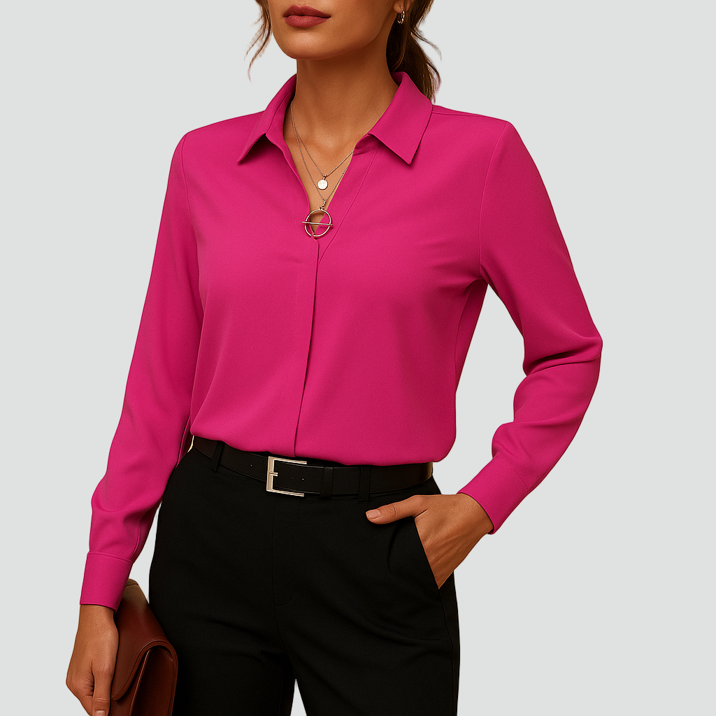 Elegante chiffonblouse met kraag en lange mouwen