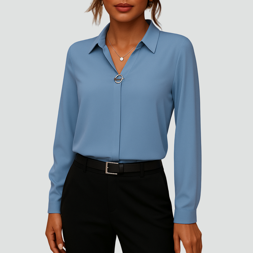 Elegante chiffonblouse met kraag en lange mouwen