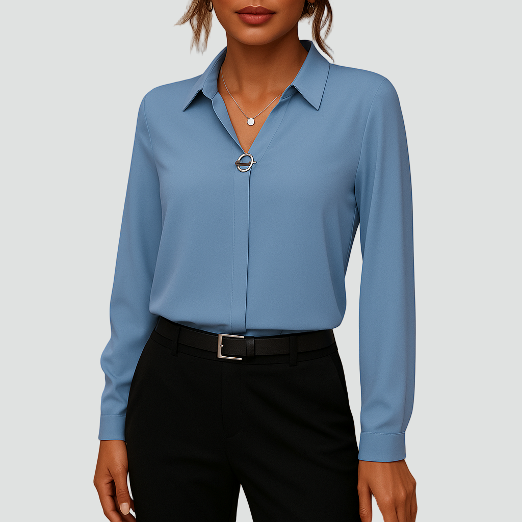 Elegante chiffonblouse met kraag en lange mouwen