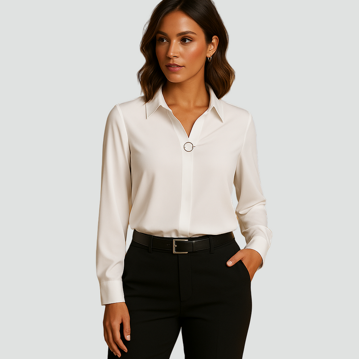 Elegante chiffonblouse met kraag en lange mouwen