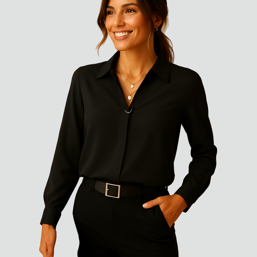 Elegante chiffonblouse met kraag en lange mouwen
