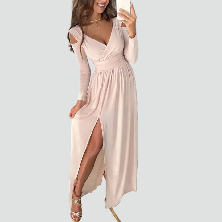 Robe longue de soirée pour femme, portefeuille, à manches longues et fente