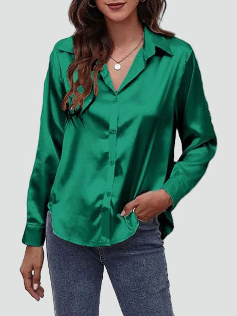 Satijnen blouse met lange mouwen en kraag