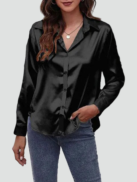 Satijnen blouse met lange mouwen en kraag
