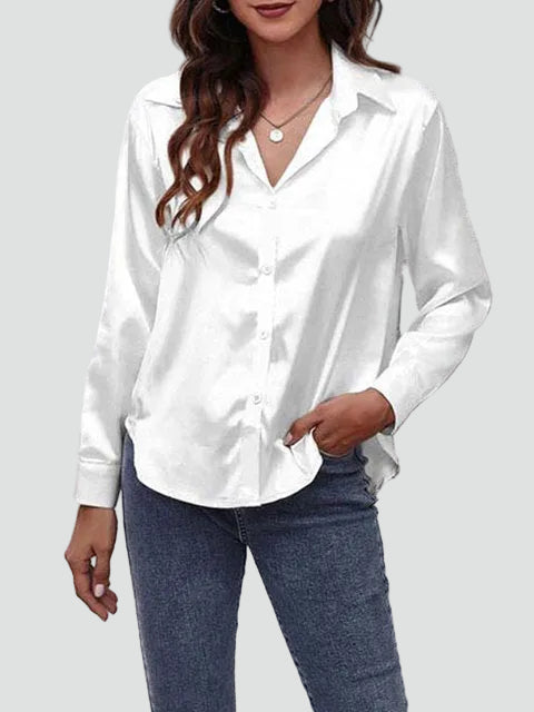 Satijnen blouse met lange mouwen en kraag
