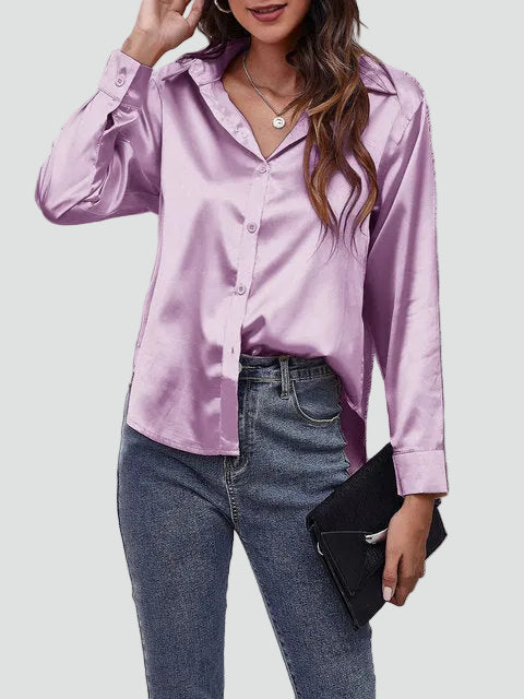 Satijnen blouse met lange mouwen en kraag