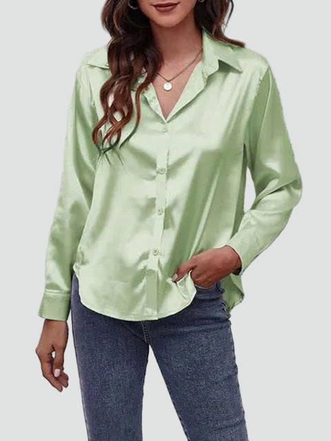 Satijnen blouse met lange mouwen en kraag
