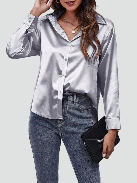 Satijnen blouse met lange mouwen en kraag