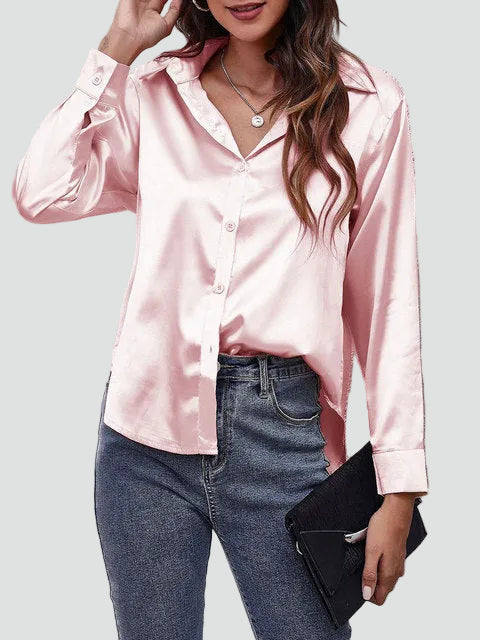 Satijnen blouse met lange mouwen en kraag
