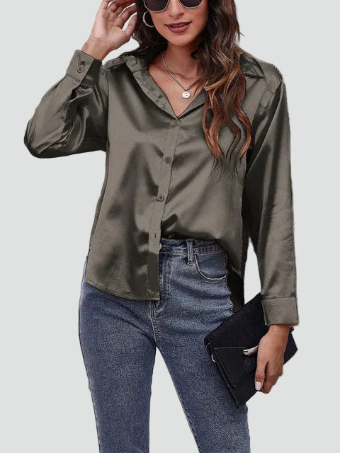 Satijnen blouse met lange mouwen en kraag