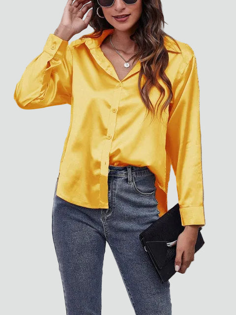 Satijnen blouse met lange mouwen en kraag