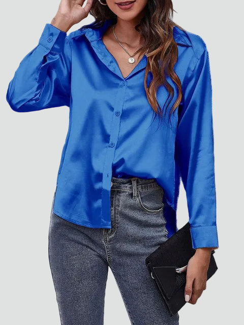 Satijnen blouse met lange mouwen en kraag