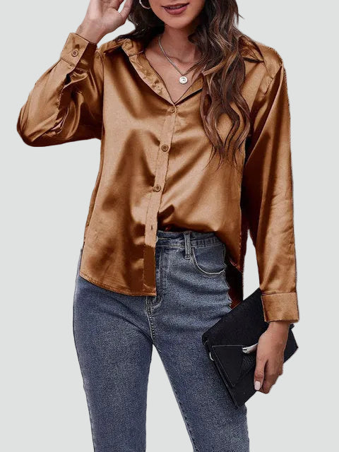 Satijnen blouse met lange mouwen en kraag