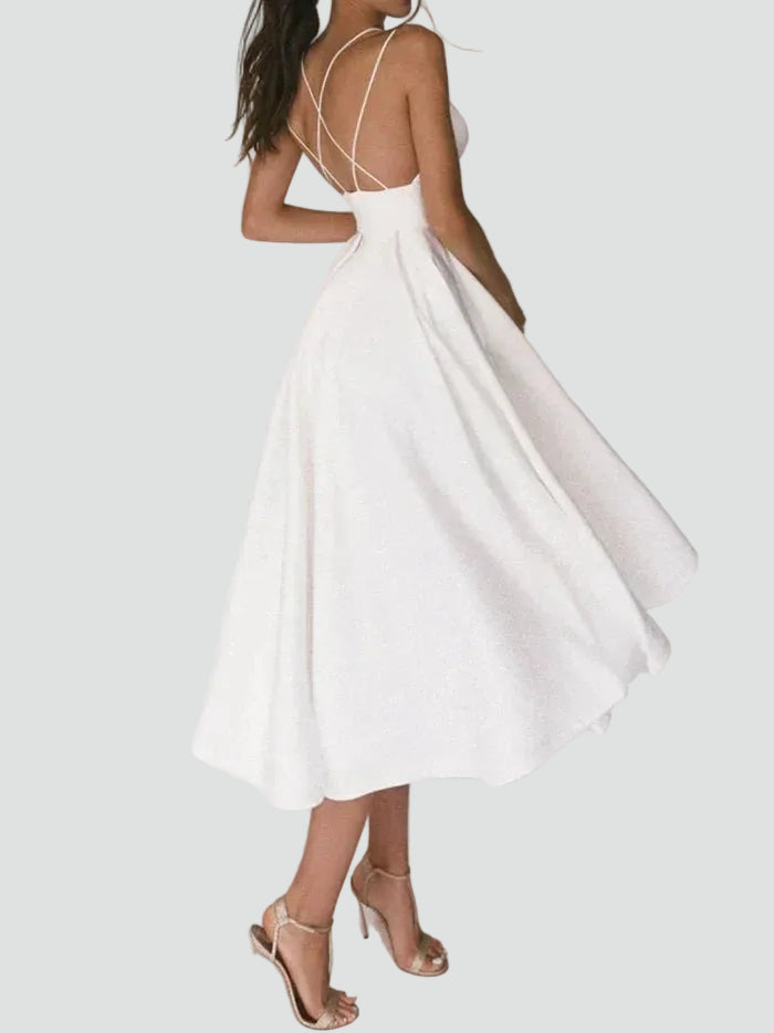 Robe midi évasée cocktail pour mariage avec décolleté en cœur