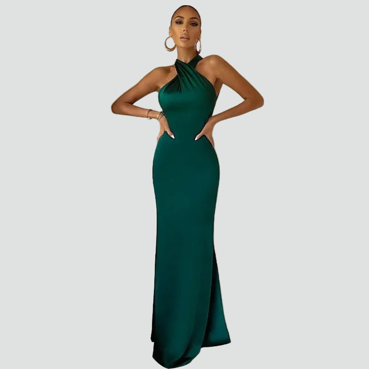 Robe maxi de soirée ajustée dos nu à col halter