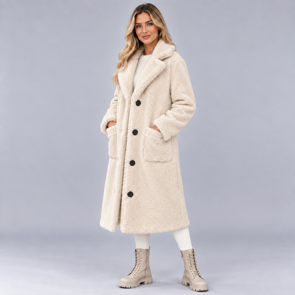 Long manteau pour femme en fausse fourrure, boutonné