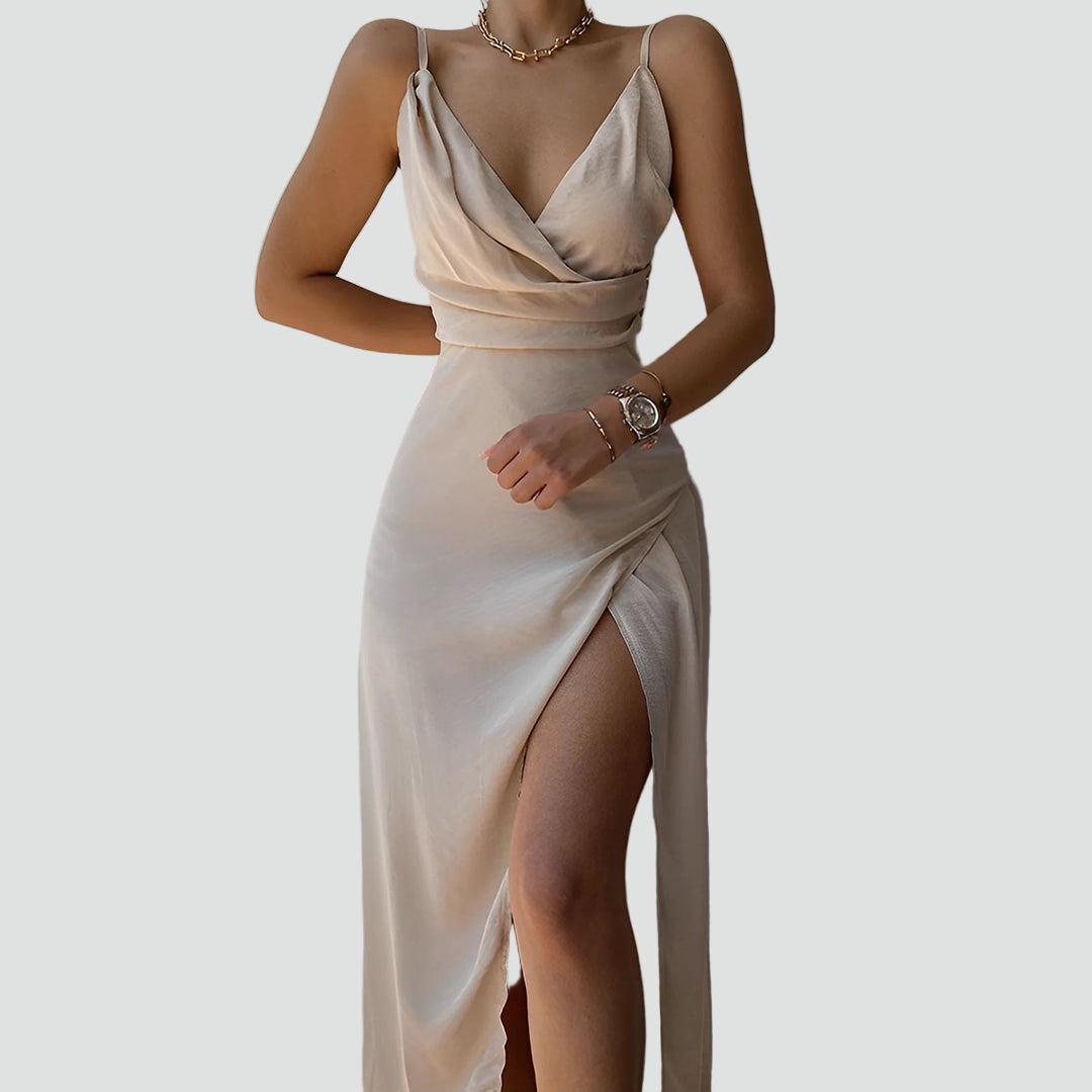Elegant long cocktail evening dress with slit
