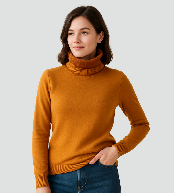 Klasyczny golf damski dopasowany sweter basic – Żółty