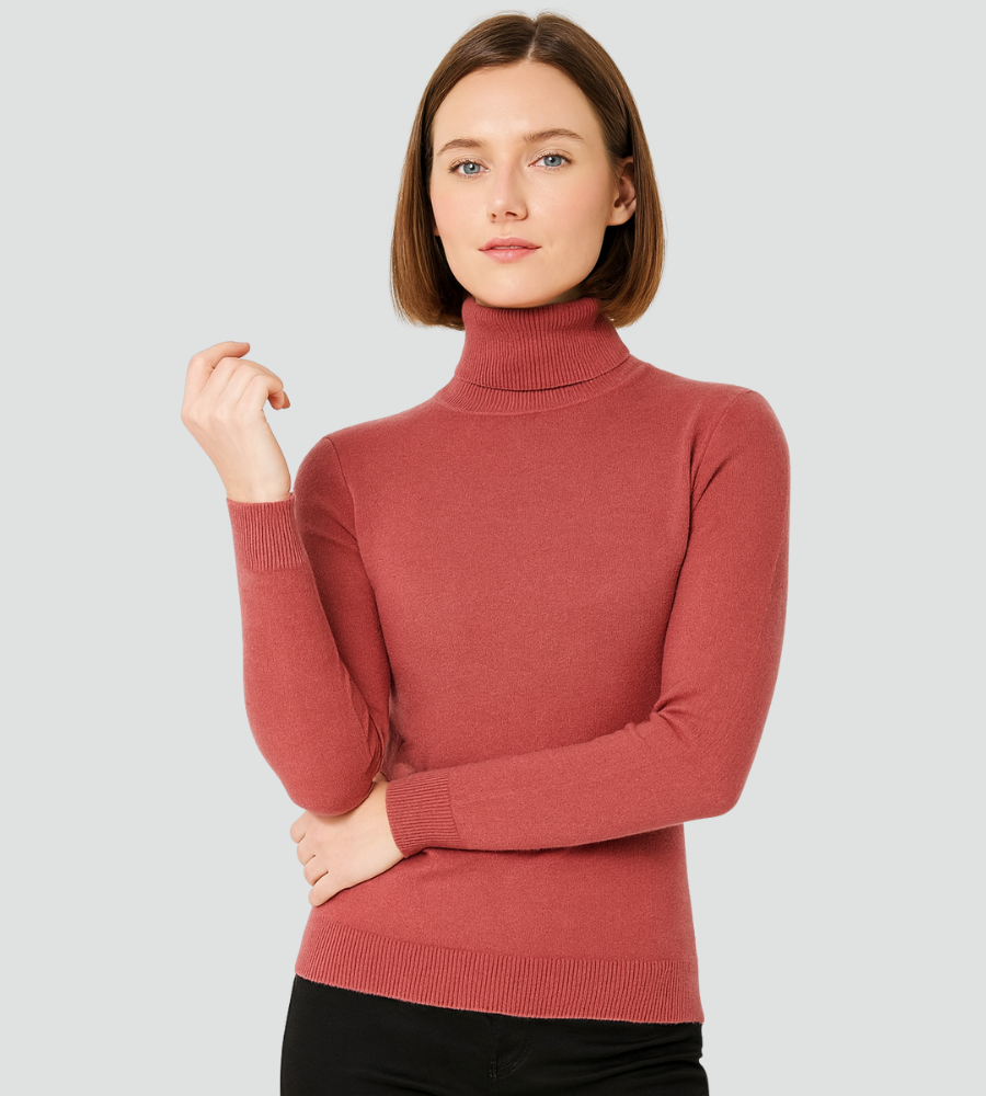 Klasyczny golf damski dopasowany sweter basic – Różowy