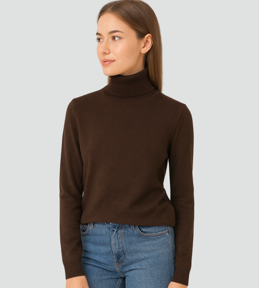 Klasyczny golf damski dopasowany sweter basic – Kawa