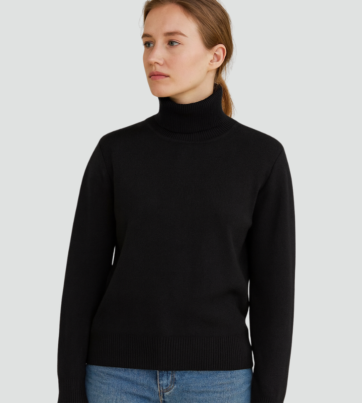 Klasyczny golf damski dopasowany sweter basic – Czarny