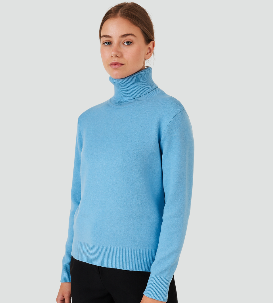 Klasyczny golf damski dopasowany sweter basic – Niebieski