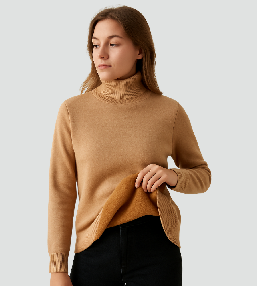 Klasyczny golf damski dopasowany sweter basic – Khaki