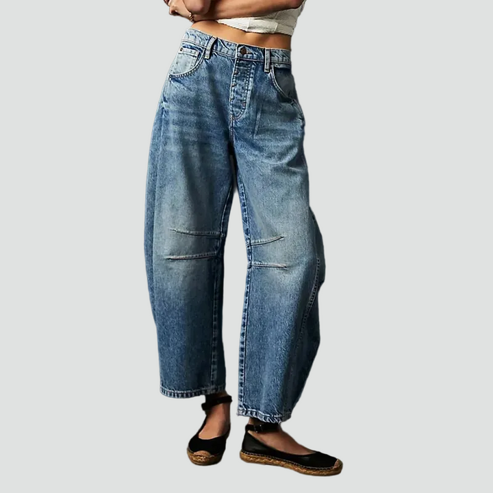 Modne damskie szerokie jeansy z wysokim stanem – Ciemnoniebieski