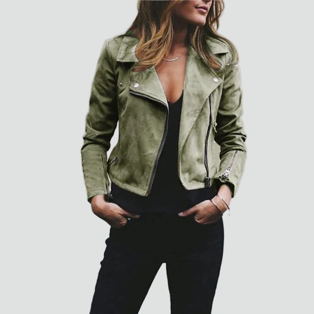 Ramoneska aspect cuir avec fermeture asymétrique pour femme
