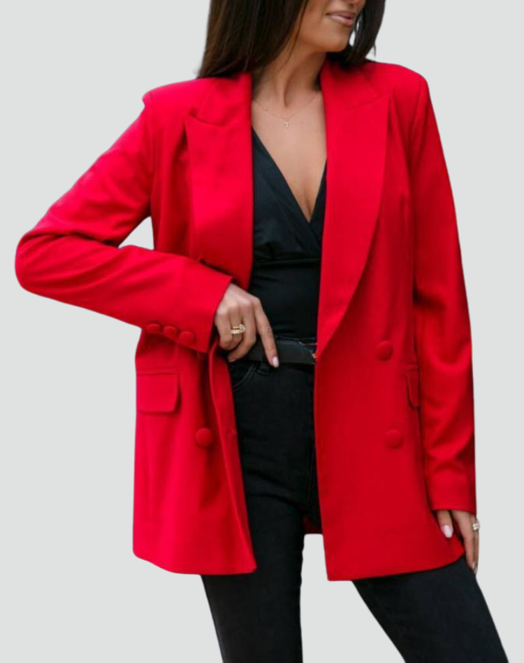 Losse damesblazer met dubbele rij knopen en stijlvolle kraag