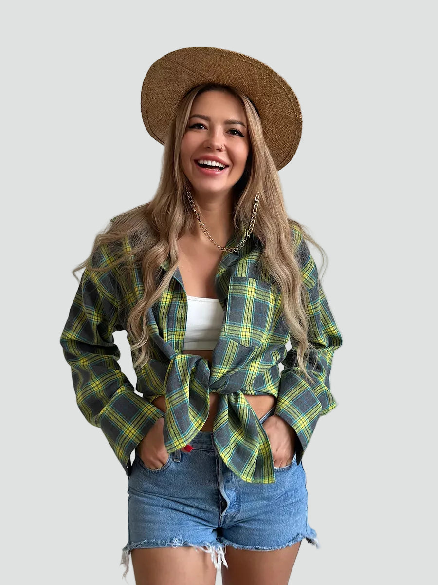 Chemise en flanelle oversize à carreaux pour femme, automne