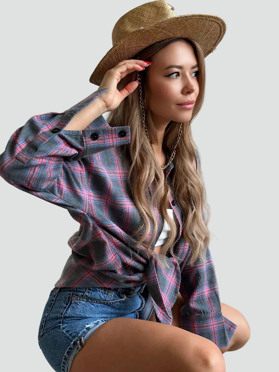 Chemise en flanelle oversize à carreaux pour femme, automne